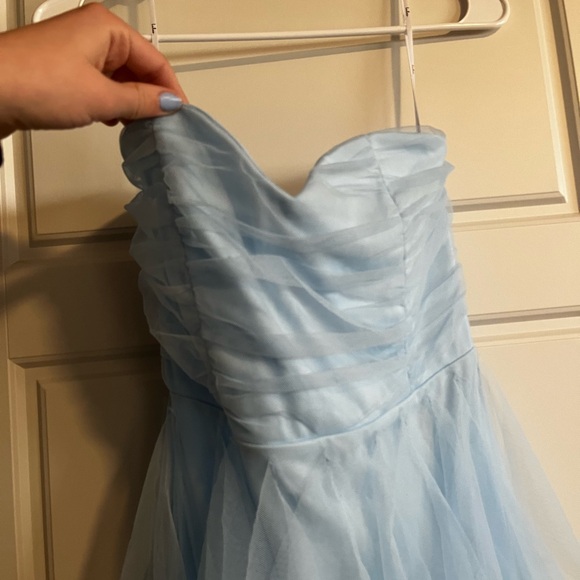 Lulu's Sky Blue Mesh Floor Length Bridesmaid Dress - Picture 4 of 5